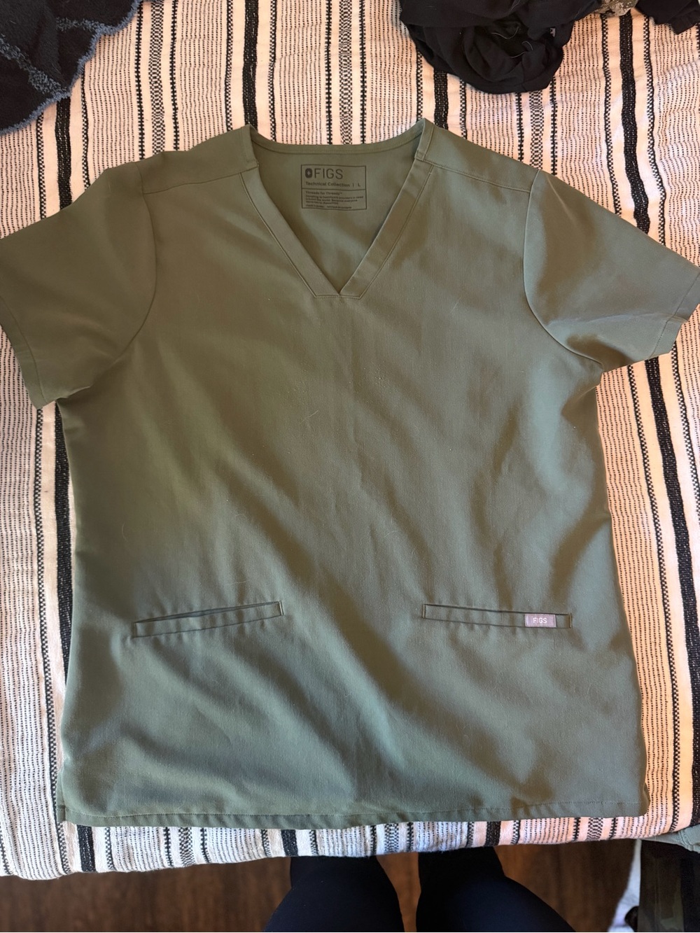 FIGS moss Green V-Neck Scrub Top
